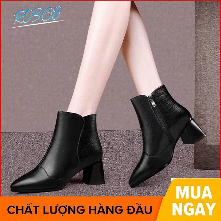 Giày boot bốt nữ cổ thấp 5 phân hàng hiệu rosata màu đen ro368