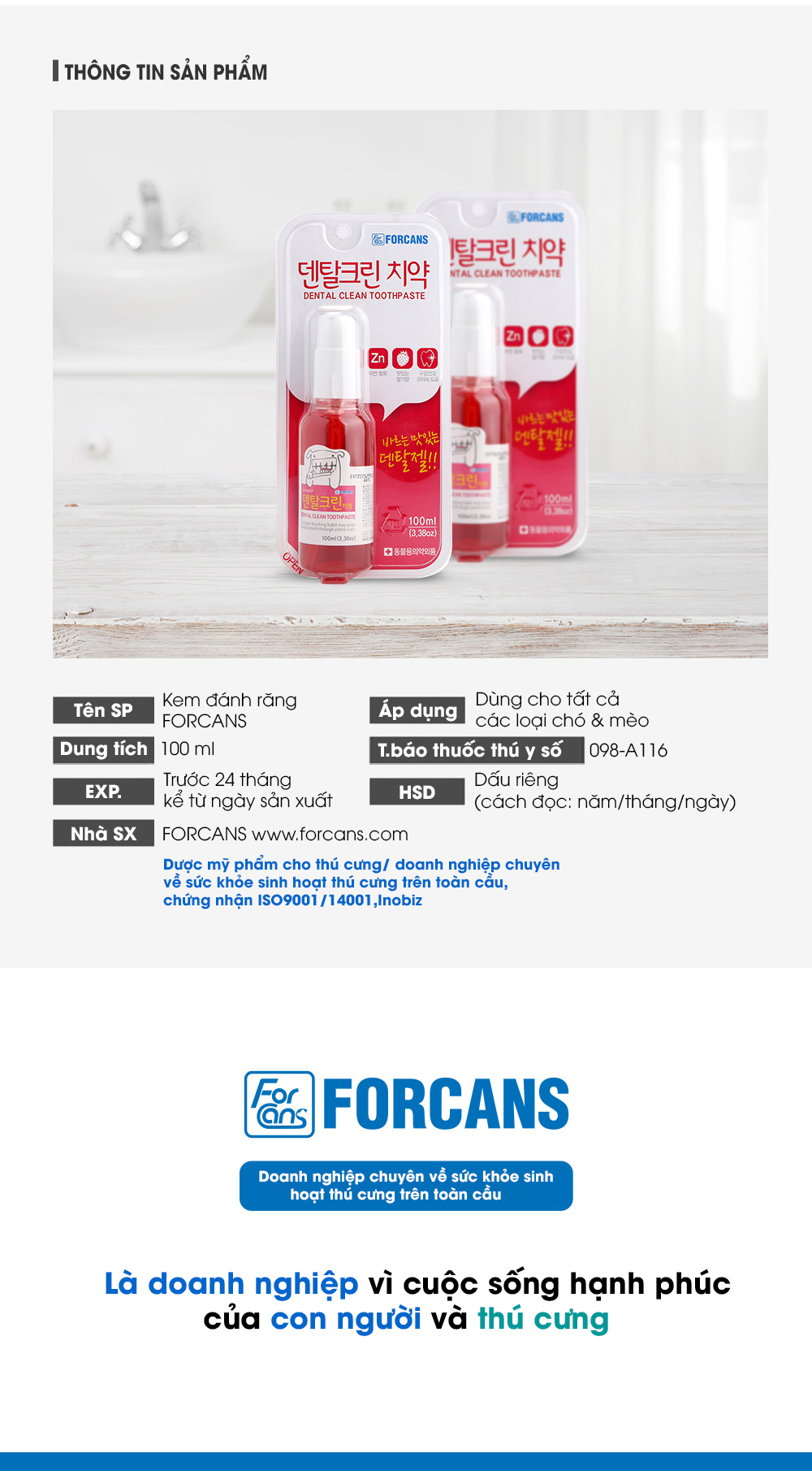 Kem Đánh Răng Cho Thú Cưng Forcans 100ml