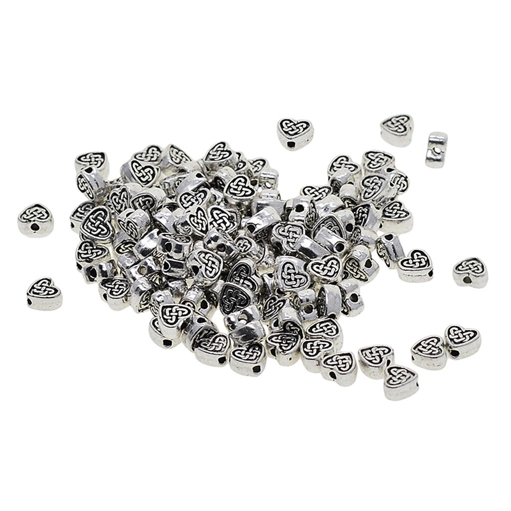 100 Piece Tibetan Silver Alloy Heart Shape Loose Spacer Beads Jewelry Making Charms for DIY Necklace Bracelet Jewelry