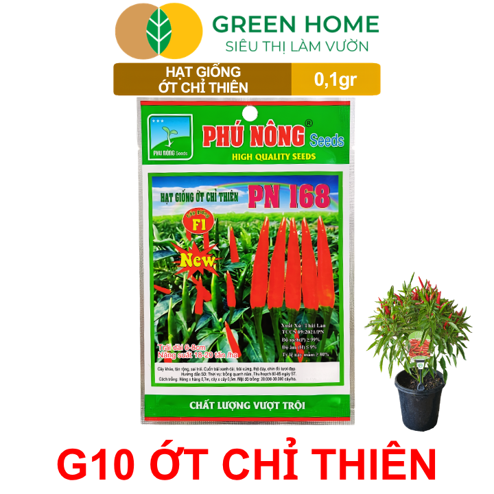 Hạt Giống Ớt Chỉ Thiên GreenHome, Gói 0,1g, Sai Trái, Dễ Trồng, Nảy Mầm Cao, Thu Hoạch G10