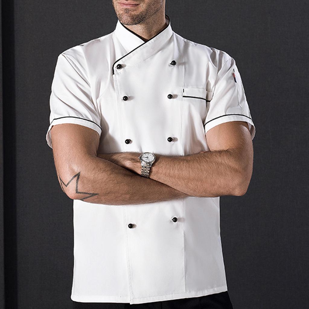 Chef Jacket Uniform Short Sleeve Hotel Kitchen Chefwear Cook Coat