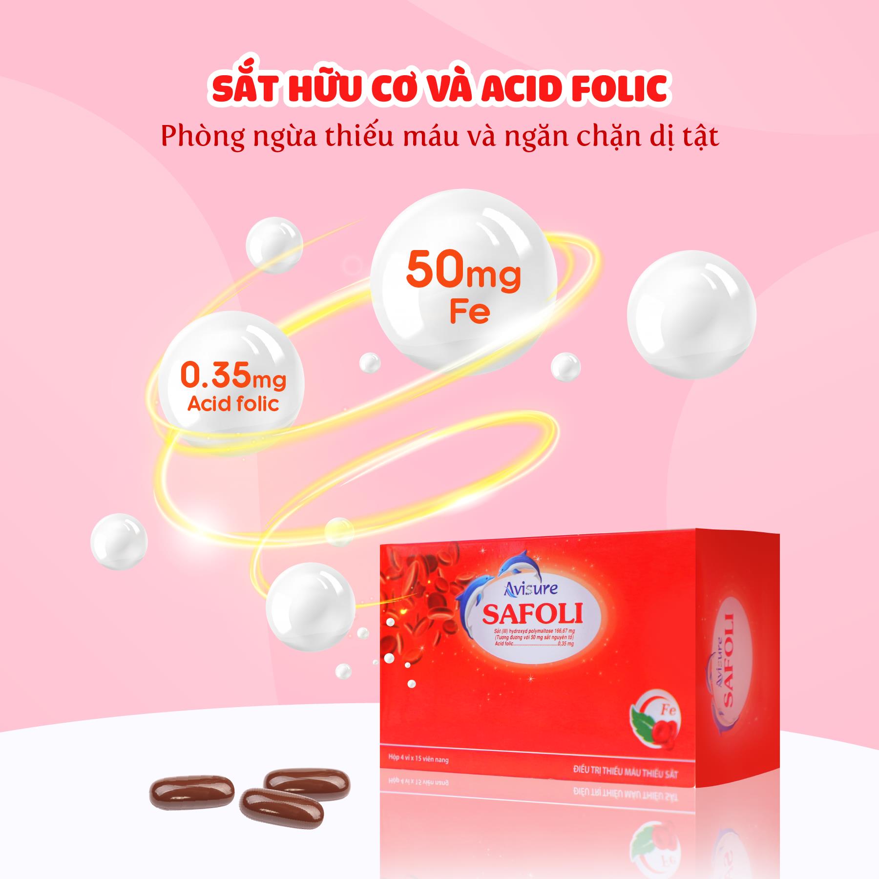 Sắt cho bà bầu Avisure Safoli hộp 60 viên nang mềm