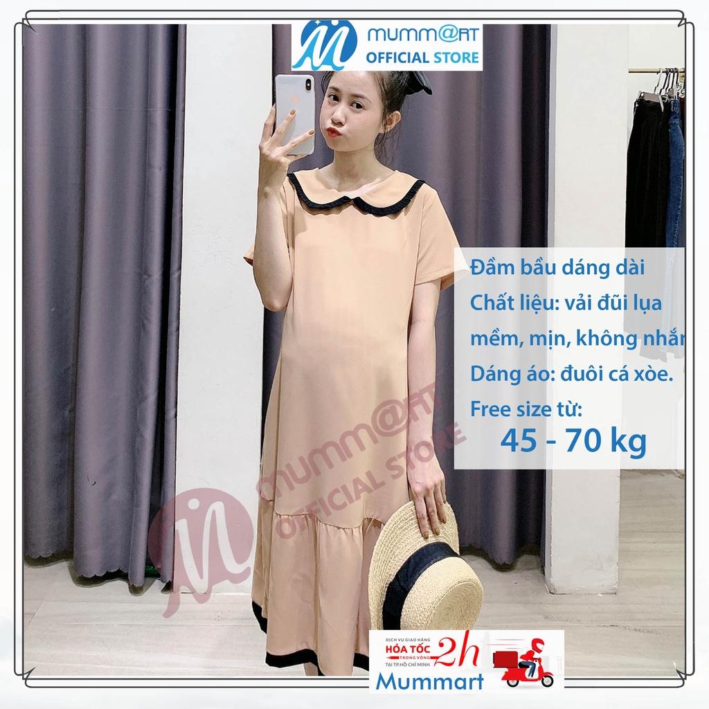 Váy bầu thiết kế dự tiệc công sở mùa hè dáng suông chân váy xòe cổ cánh sen - VB3