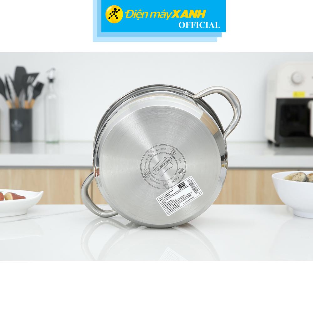 Nồi inox 3 đáy nắp kính 20 cm Sunhouse SHG308-20 - Hàng Chính Hãng
