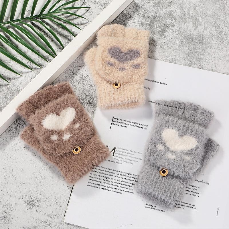 Giá thấp nhất mùa thu và mùa đông mới móng vuốt mèo tình yêu găng tay sinh viên ấm áp toàn tay găng tay dệt kim trò chơi găng tay màn hình cảm ứng