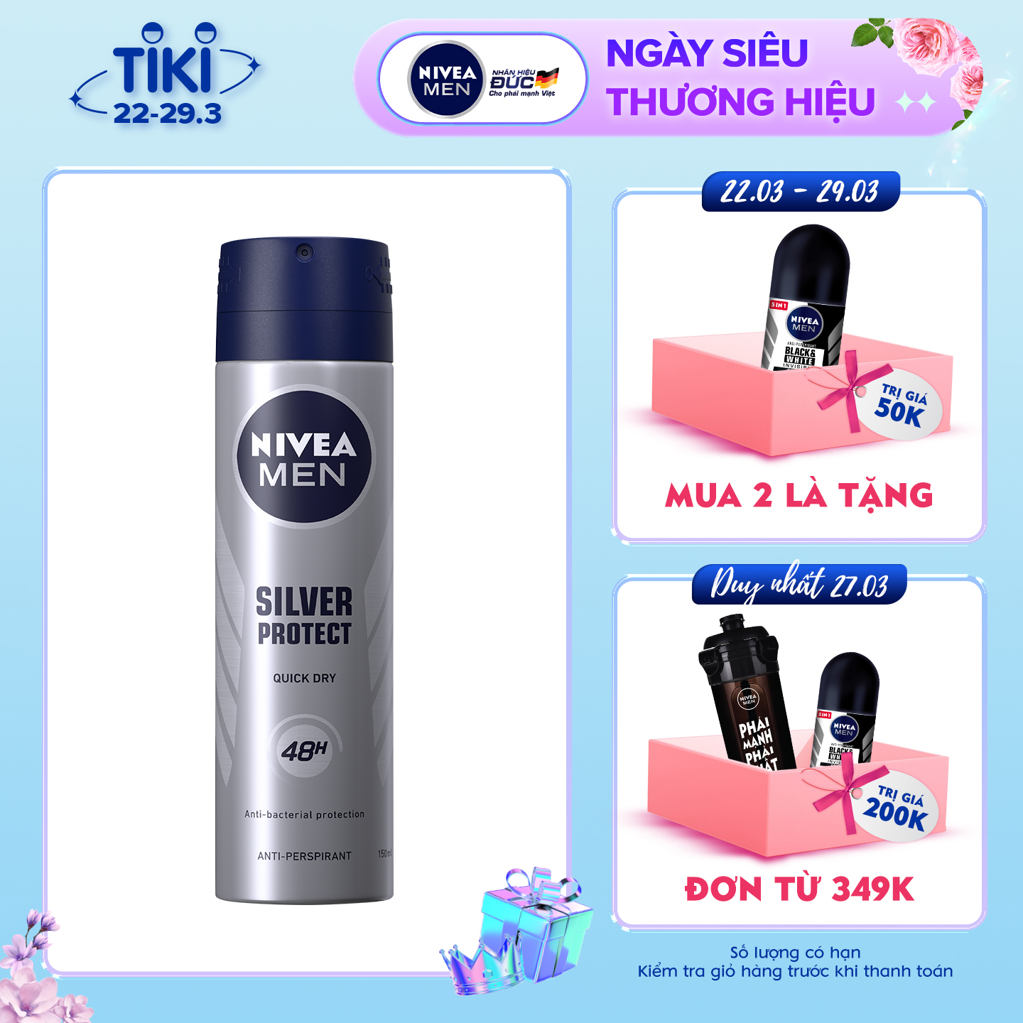 Xịt Ngăn Mùi NIVEA MEN Silver Protect Phân Tử Bạc Giảm 99.9% Vi Khuẩn Gây Mùi (150ml) - 82959