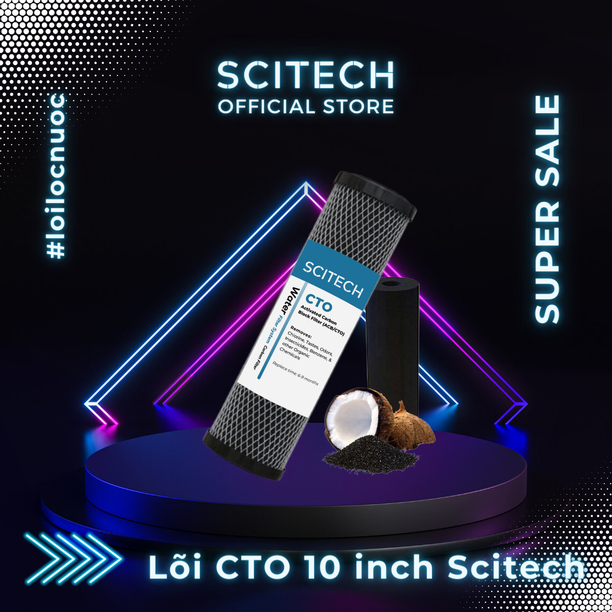 Lõi CTO 10 inch - Lõi số 3 máy lọc nước RO, bộ lọc thô - Hàng chính hãng