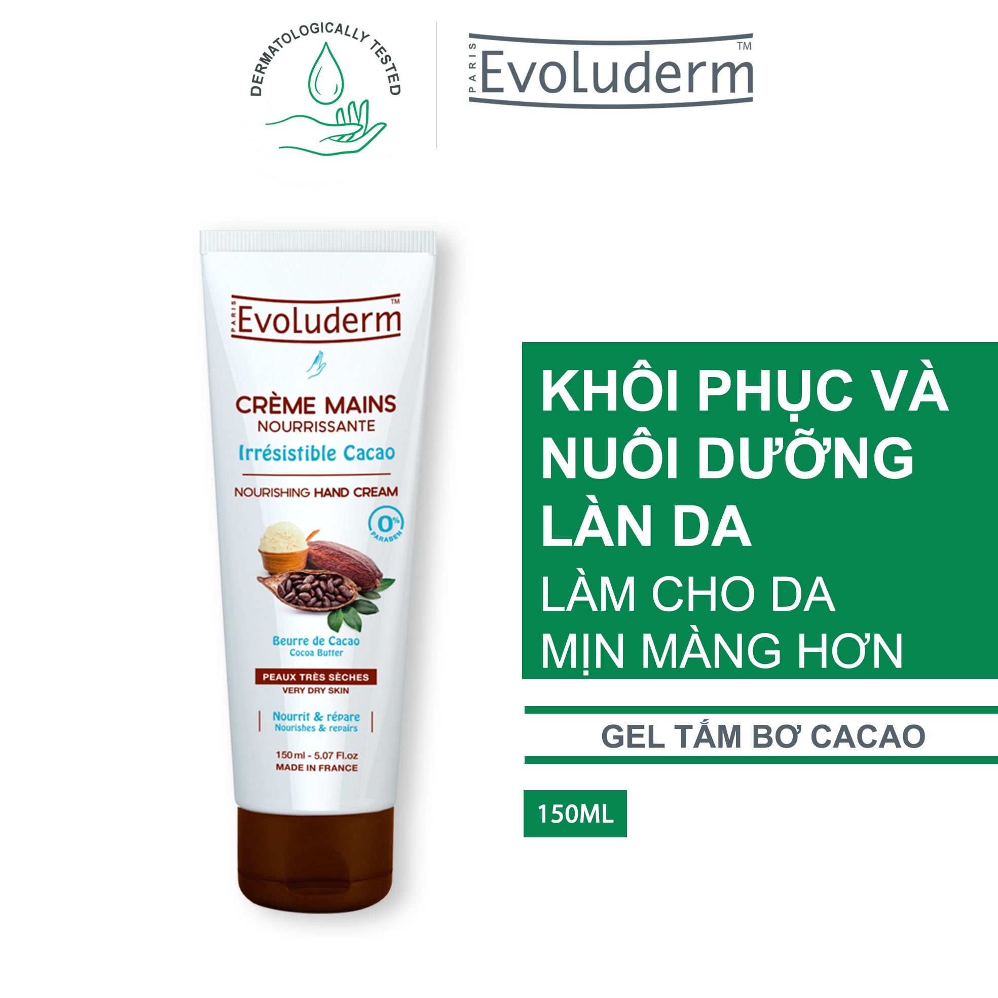 Combo xịt khoáng Evoluderm 400ml và kem dưỡng ẩm làm mềm bảo vệ da tay chiết xuất bơ cacao Evoluderm 150ml