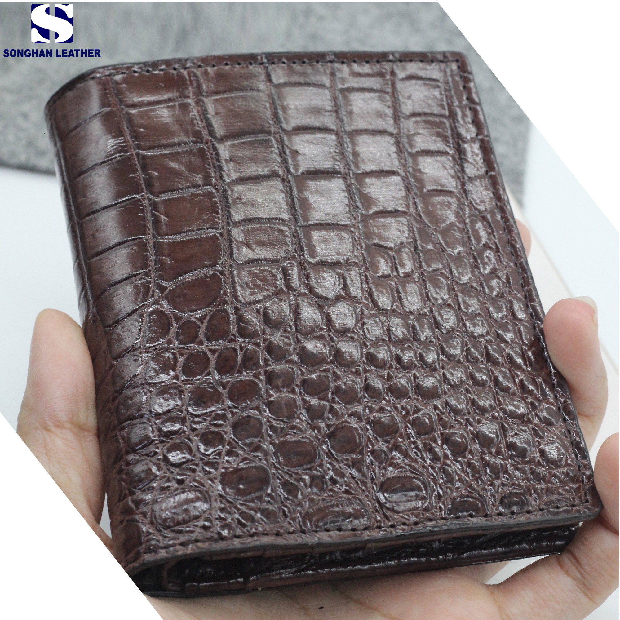 Ví Nam Da Cá Sấu 2 Mặt, Ví  Dáng Đứng Da Cá Sấu Thật Songhan Leather WM01 Làm Từ Da Bụng, Bảo Hành 12 Tháng