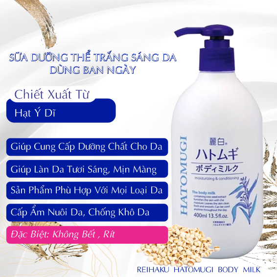 Dưỡng Thể Trắng Da Ban Đêm Reihaku Hatomugi Body Milk - 29606 (Chai 400 mL)