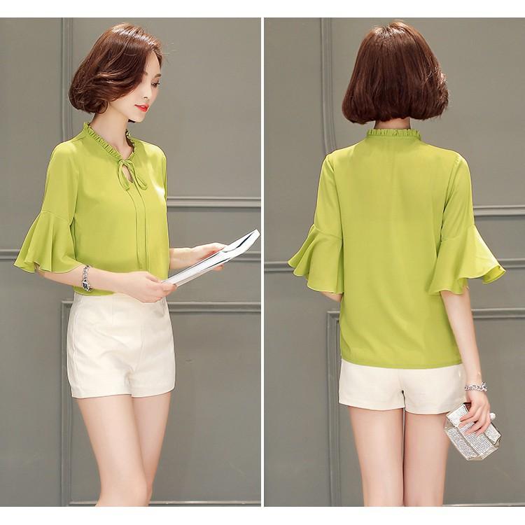 Áo Sơ Mi Cổ xếp Ly Thắt NơTay Loe - QA0048