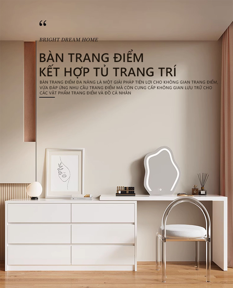 Hình ảnh Bàn trang điểm đẹp xoay 180 thông minh có 6 ngăn kéo để đồ gỗ mdf phủ melamin chống xước thương hiệu IGA - GP305