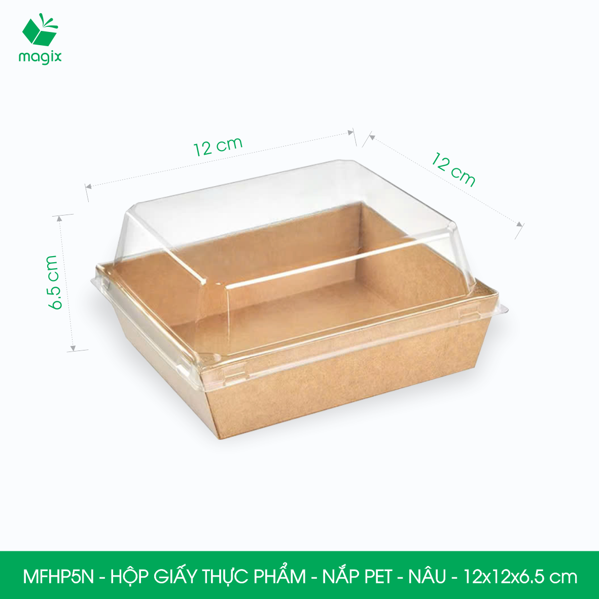 MFHP5N - 12x12x6.5 cm - 50 hộp giấy nắp PET kraft nâu đựng thực phẩm, thức ăn mang đi