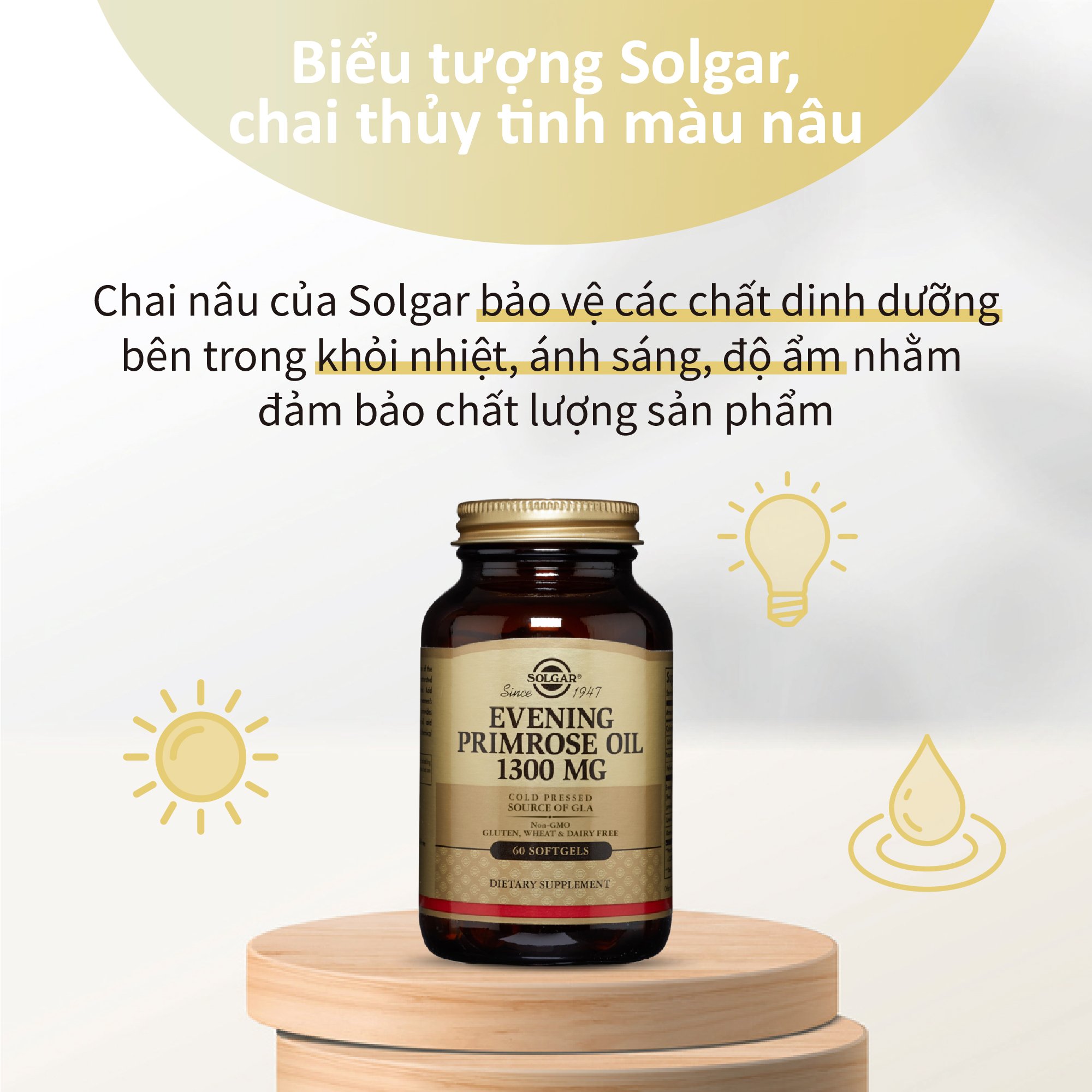 Viên uống điều hòa nội tiết tố nữ, nuôi dưỡng da Solgar Dầu Anh Thảo Evening Primrose Oil 1300 mg - NHẬP KHẨU USA