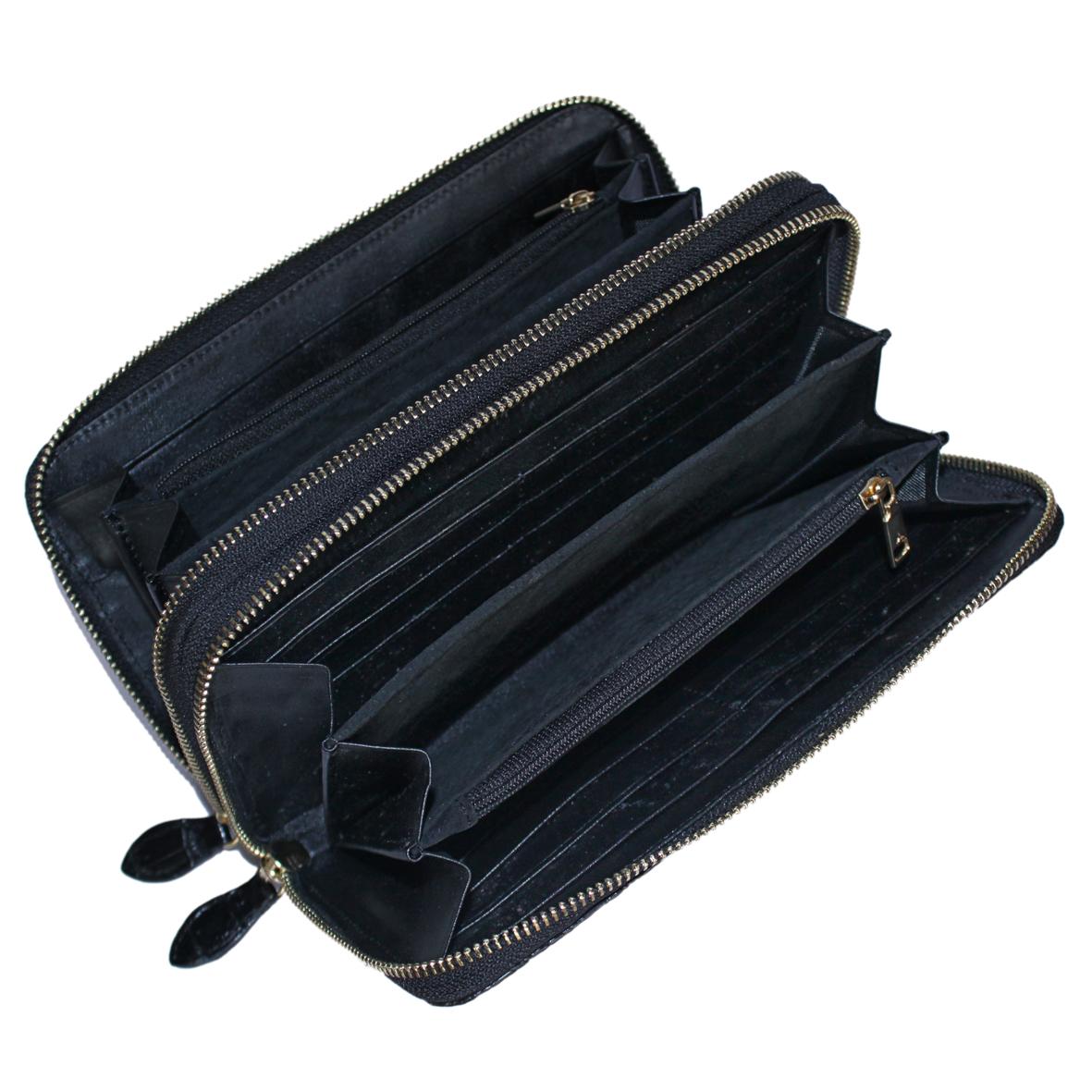 HJ3734-35-36-37 - Ví nữ da cá sấu Huy Hoàng nhiều ngăn cầm tay màu đen, nâu đỏ, vàng, nâu đất