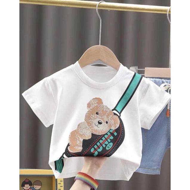Áo Thun Ngắn Tay In Hình Con Gấu Bé Trai & Bé Gái Từ 8-22KG - ZIN KID SHOP