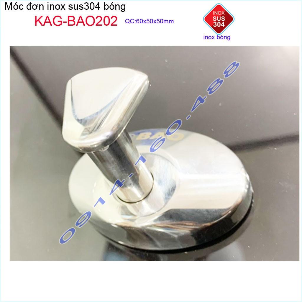 Móc đơn Inox Bảo KAG-BAO202, móc treo đồ nhà tắm SUS304 đế oval thiết kế đẹp sang trọng gọn gàng