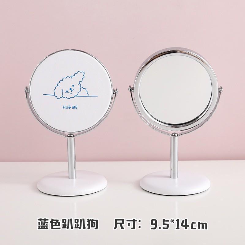 Gương trang điểm mini inox để bàn xoay 360 độ