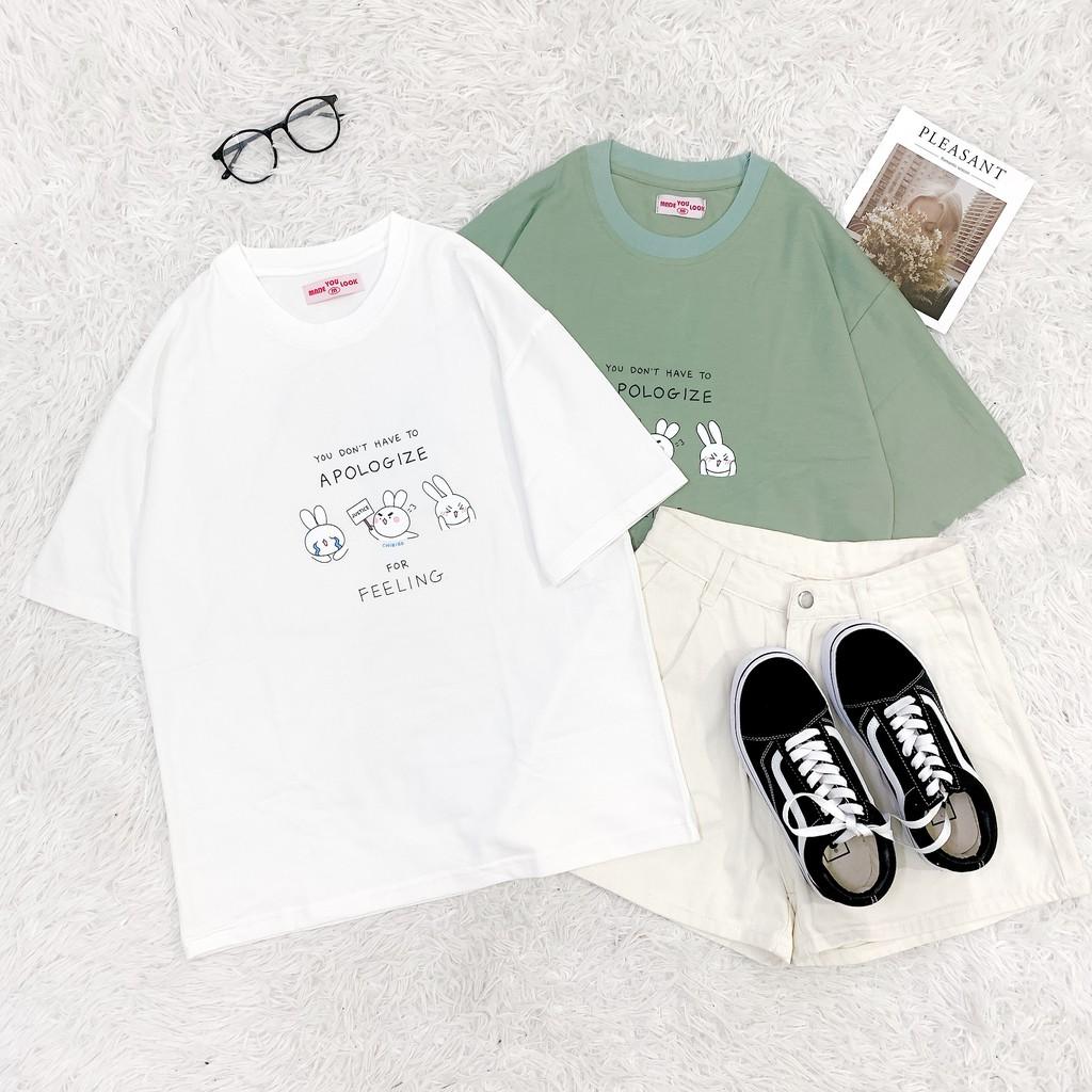 Áo thun tay lỡ 3 Thỏ APOLOGIZE phông Unisex nam nữ tee oversize form rộng pull Ulzzang Streetwear Hàn Quốc vải mềm
