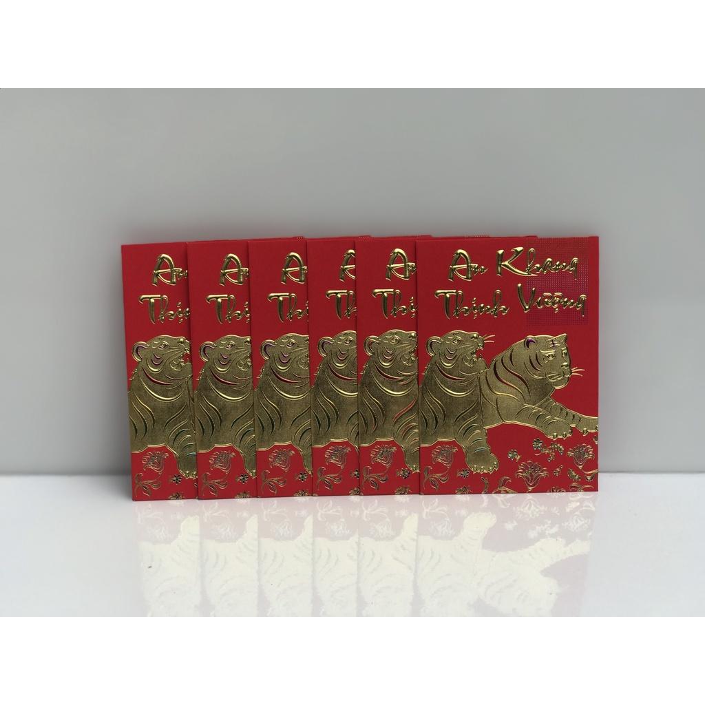 Set 6 bao lì xì đỏ, lixi tết in chữ nổi 3D truyền thống