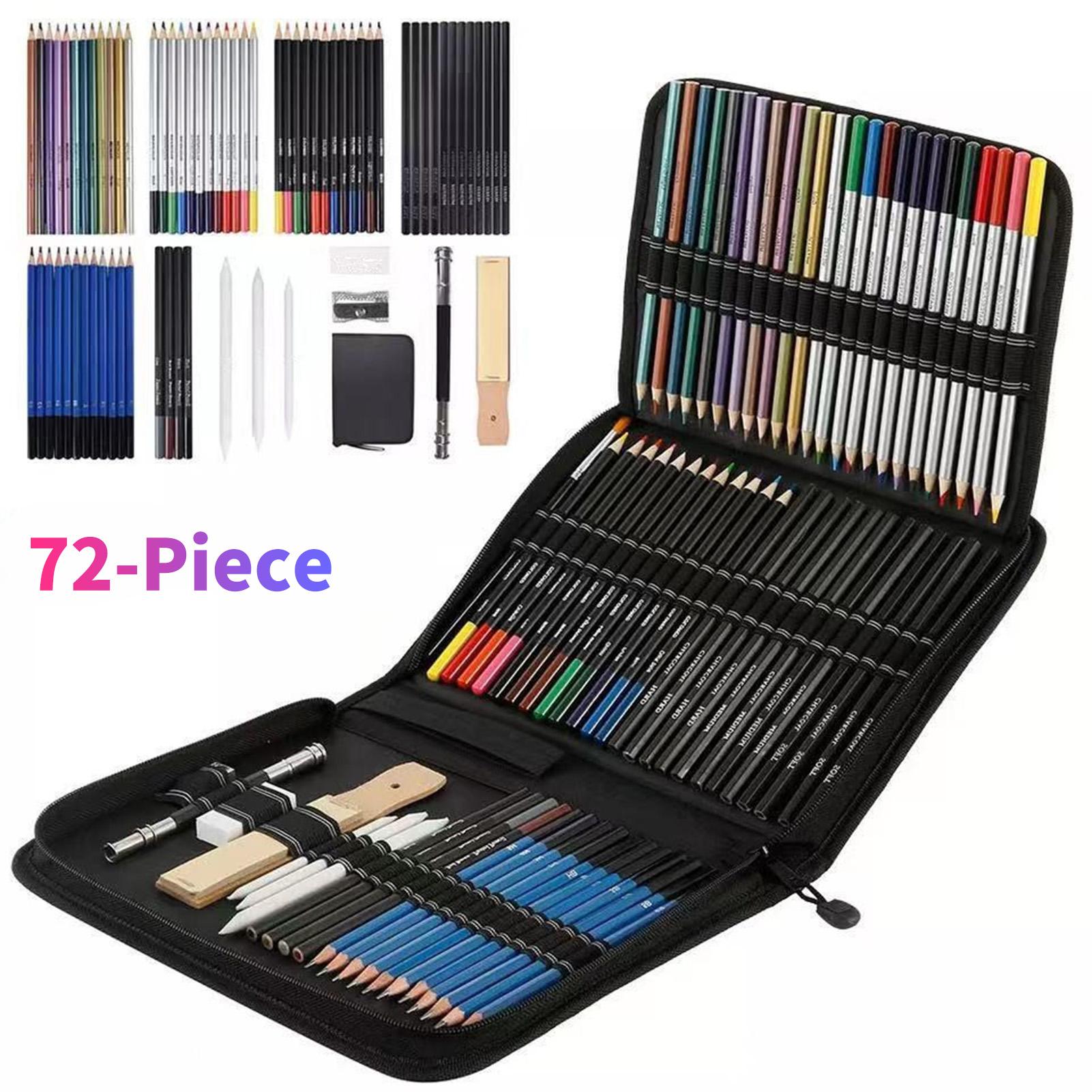 74-Piece Professional Drawing Pencils and Sketch Set Includes Colored Pencil Sketch Charcoal Pastel Pencil Sharpener