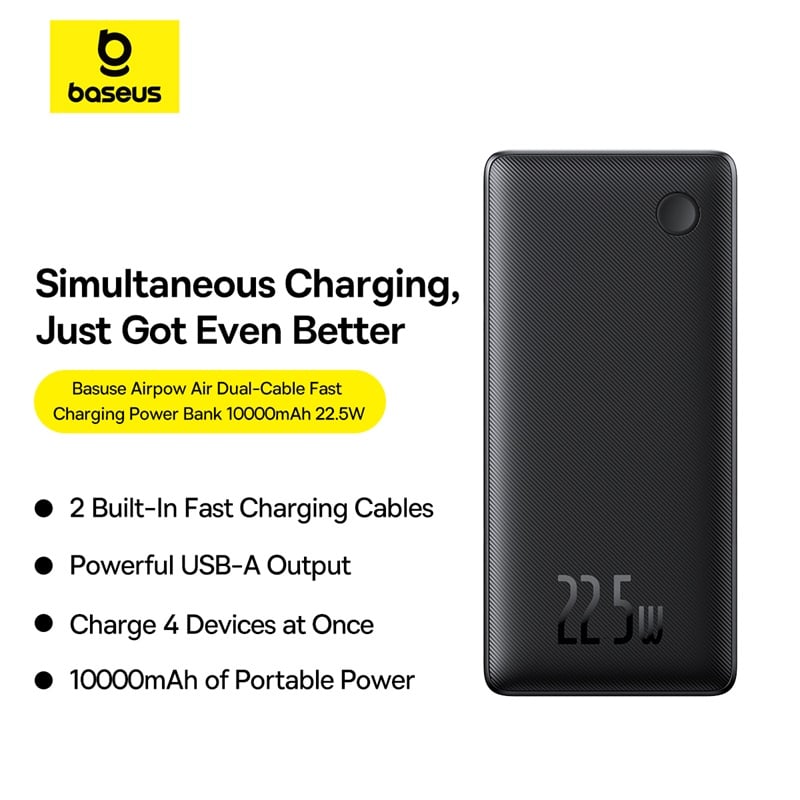 Pin Dự Phòng Baseus Airpow Lite Power Bank 10000mAh 22.5W Dual-Cable - Hàng chính hãng