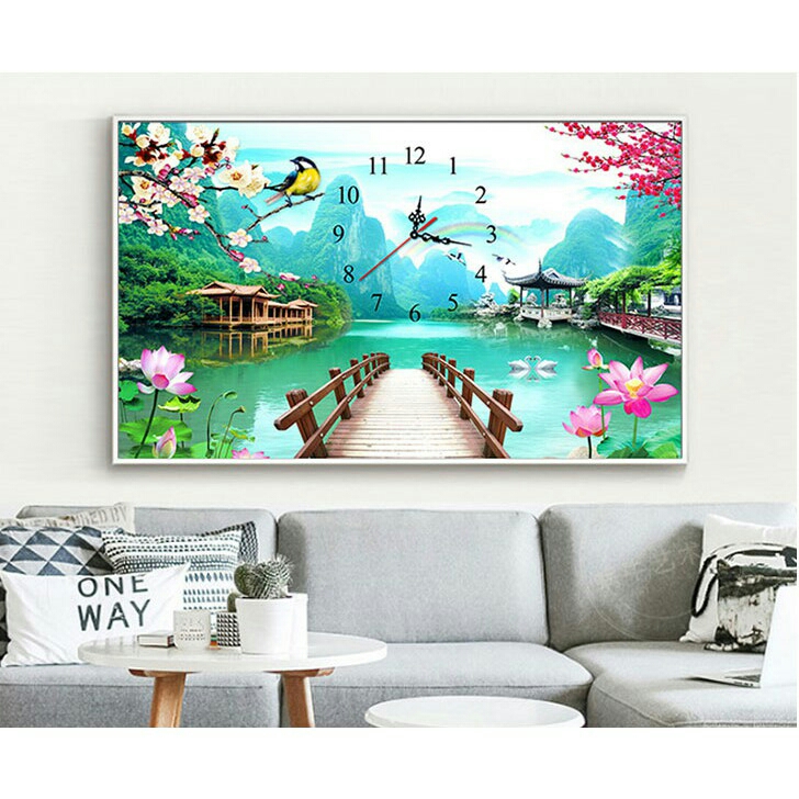 Tranh đính đá ĐỒNG HỒ -PHONG CẢNH   chưa đính
