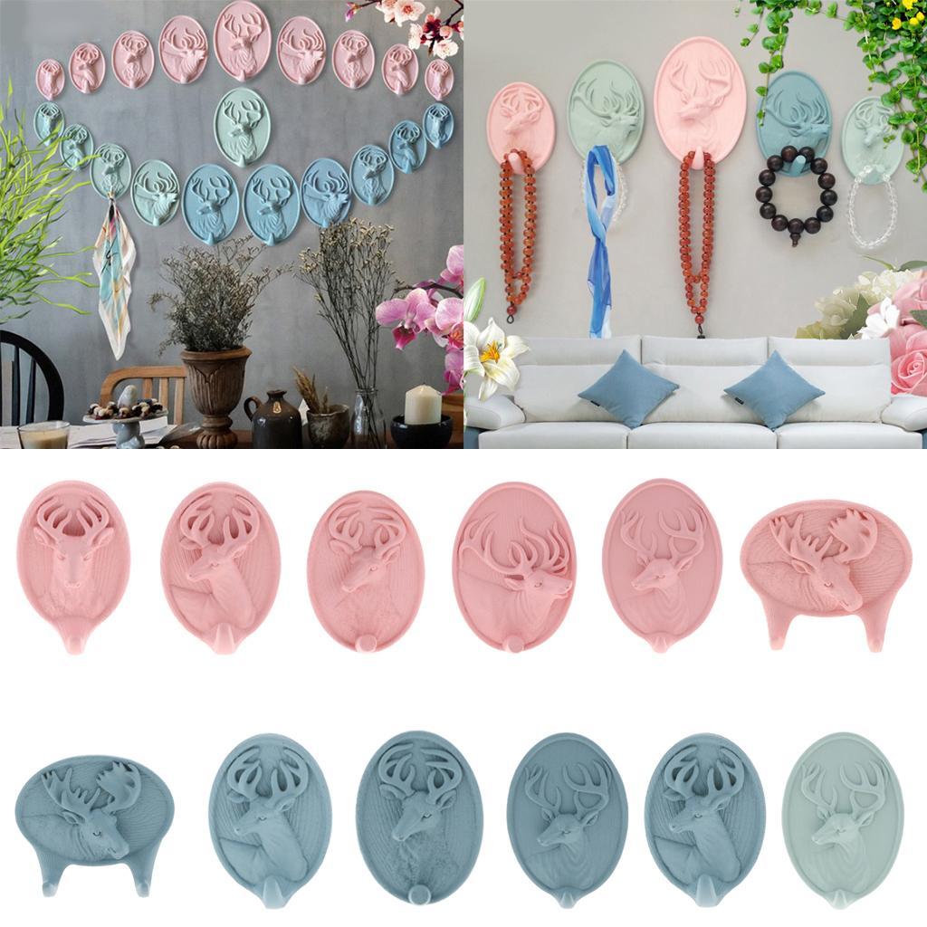 3D Resin Animal Deer Head Self-adhesive Hook Wall Hanger Hooks Rack