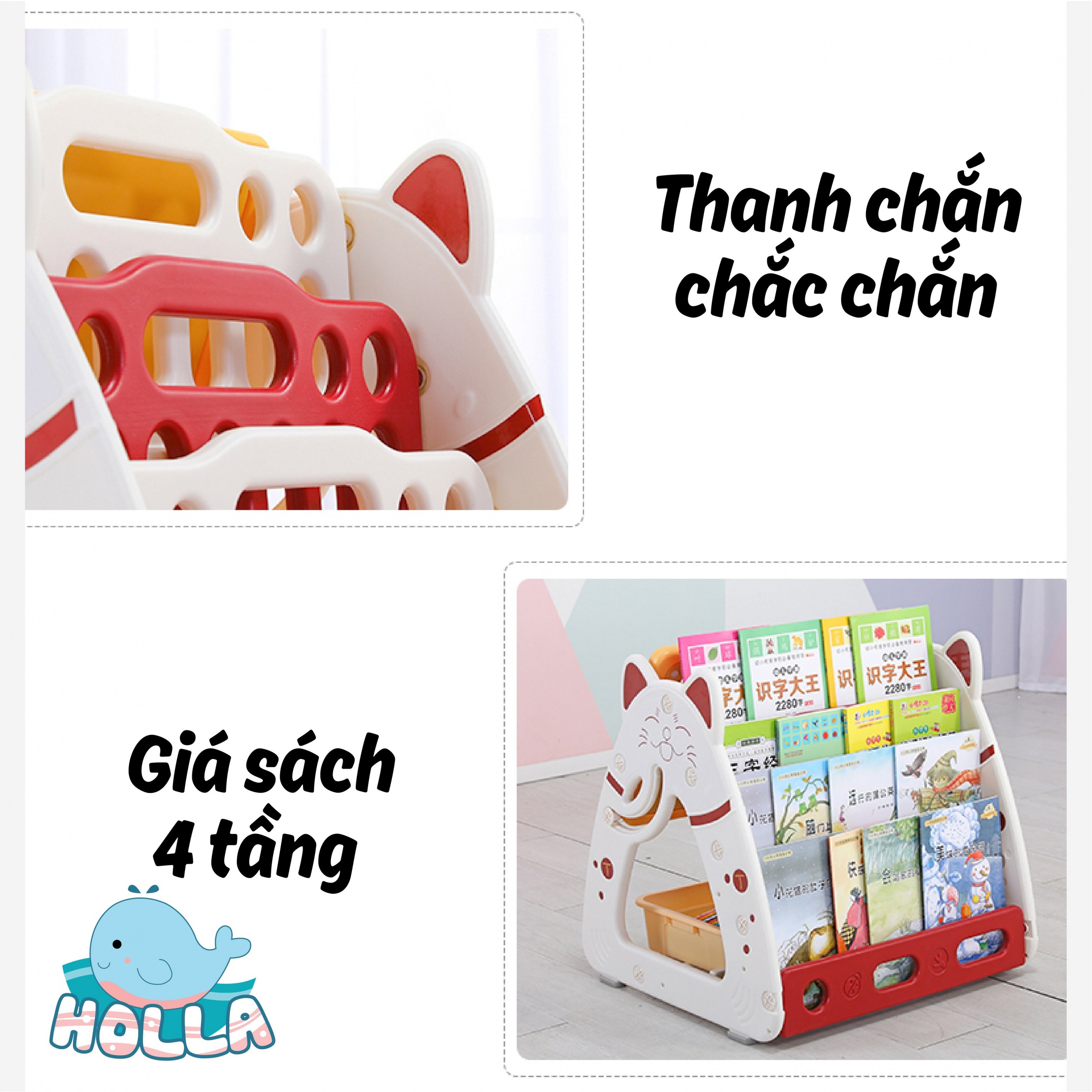 Bảng Vẽ Bàn Học Giá Sách Mèo Holla Cho Bé 1-7 Tuổi - Tặng Kèm Ghế