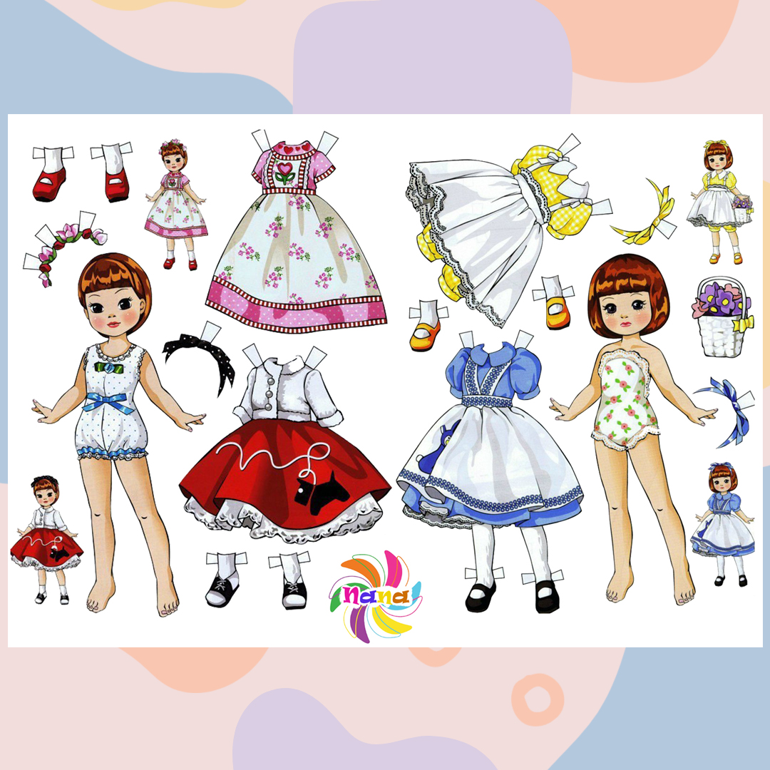 Búp bê giấy (paper doll) đồ chơi cắt thủ công cho bé Combo 4 hình siêu đáng yêu, siêu nét BBG0016