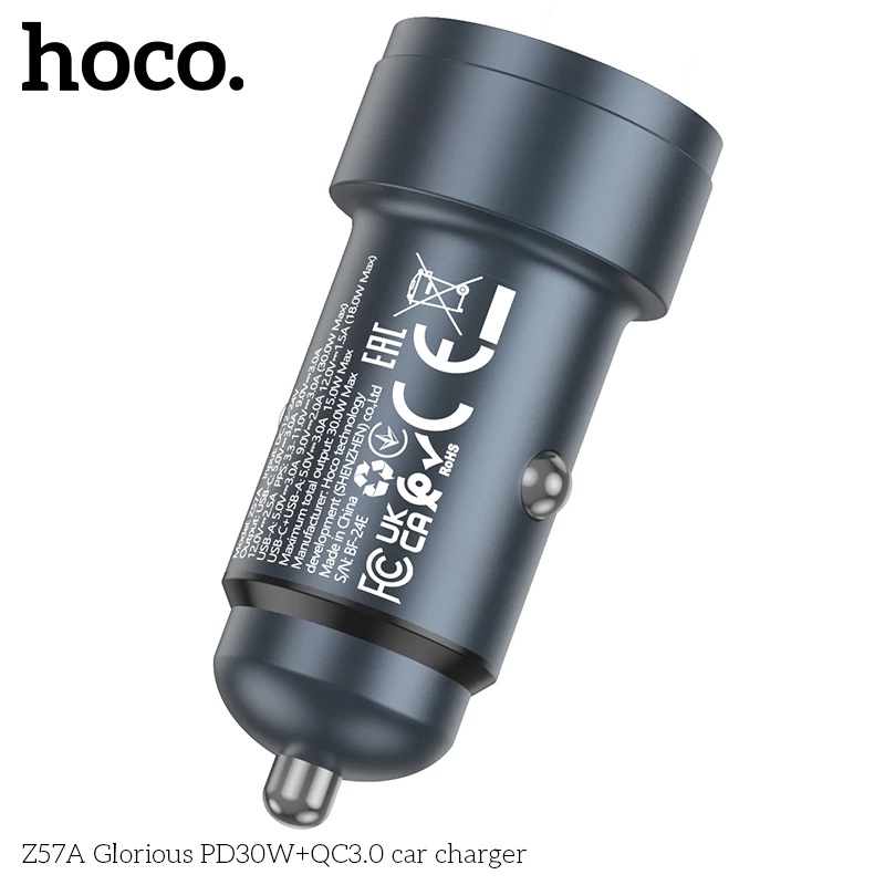 Tẩu sạc nhanh ô tô Hoco Z57A 30W sạc siêu nhanh 2 cổng PD 30W QC 3.0 18W - Hàng chính hãng