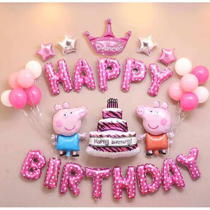 Set bóng trang trí thôi nôi, sinh nhật cho bé chủ đề heo peppa