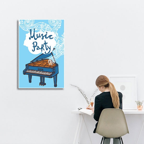 Tranh trang trí quán cà phê về âm nhạc "Music Party" - khổ đứng Canvas có viền