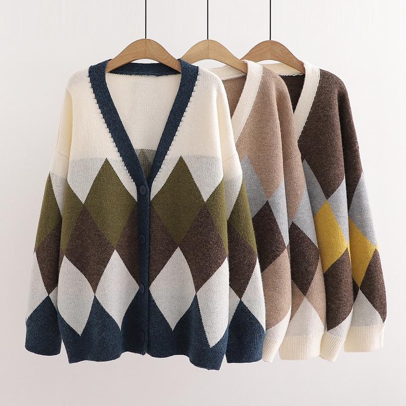 Áo khoác cardigan nữ dáng rộng thổ cẩm len trám mềm mịn phong cách Hàn Quốc Sollle