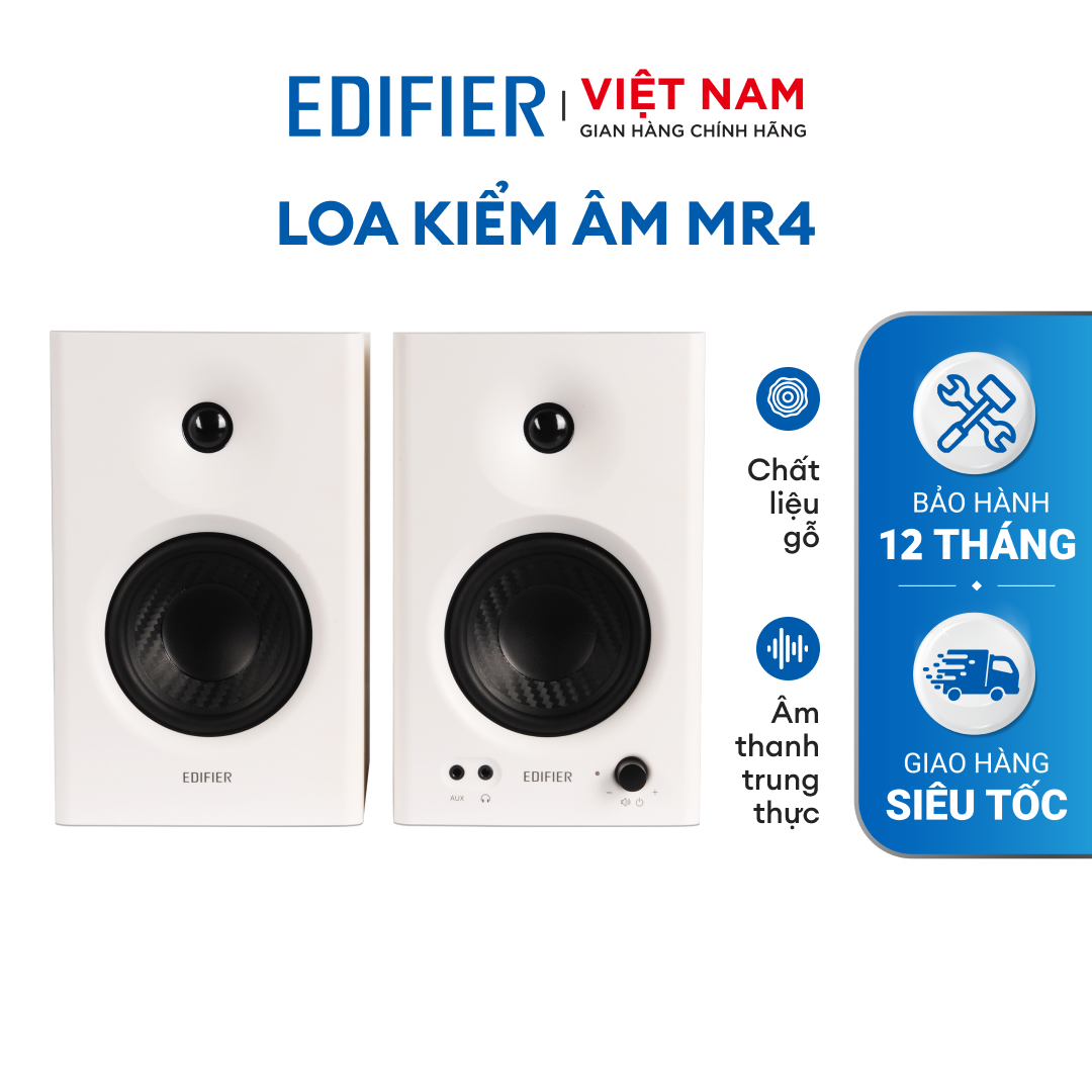 Bộ loa kiểm tâm EDIFIER MR4 Công suất 42W, Vỏ gỗ chống dội âm - Tweeter vòm 1 inch, âm thanh siêu trầm Hàng chính hãng
