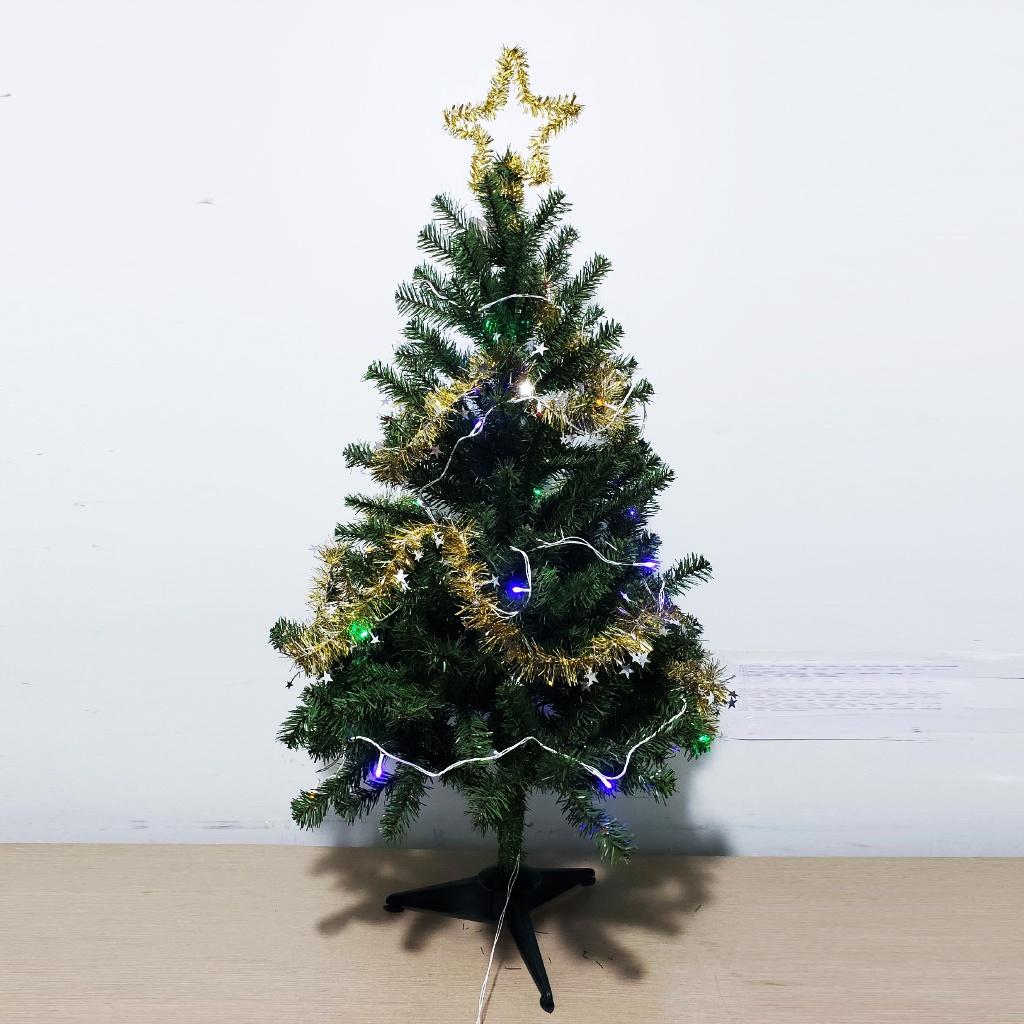 Cây thông noel 1M2 XANH TRƠN kèm ngôi sao và dây kim tuyến trang trí decor giáng sinh