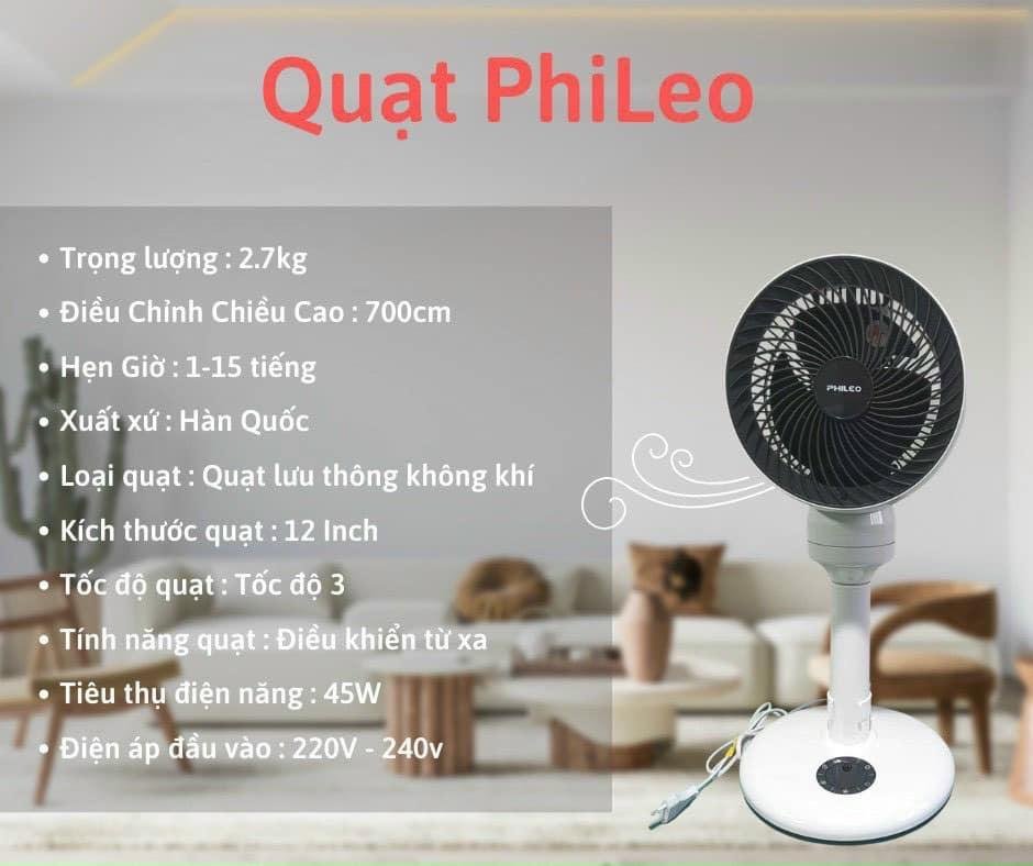 Quạt Tuần Hoàn Không Khí Phileo, Quạt Điện, Quạt Bàn, Điều Chỉnh Được Độ Cao,Quay 360 Độ, Có Khiển, Nội Địa Hàn