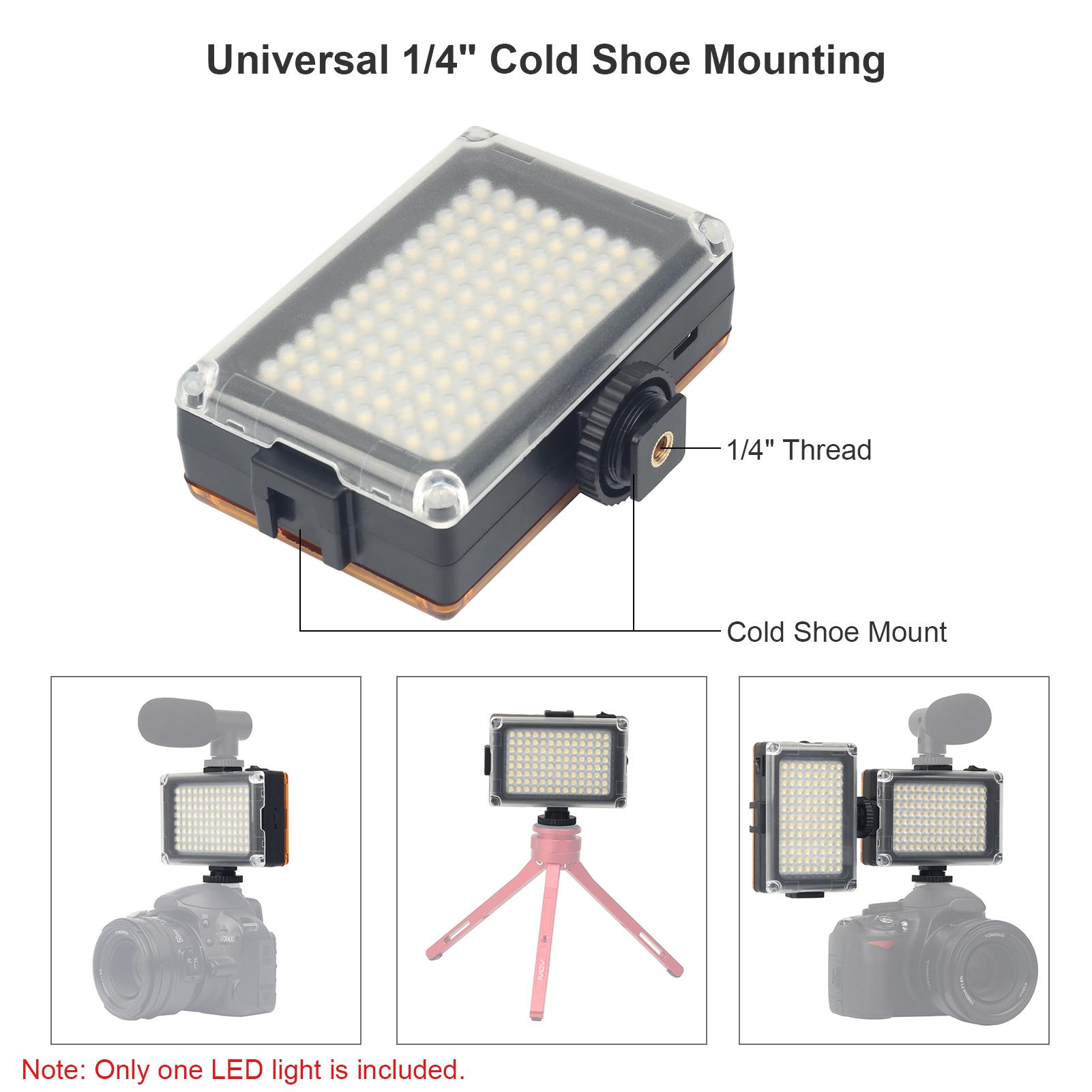 Đèn video LED mini trên máy ảnh Hai màu 3200K / 5600K 0-100% Có thể điều chỉnh độ sáng vô cấp 1800LM Ra97 + 104 Hạt đèn Giày lạnh