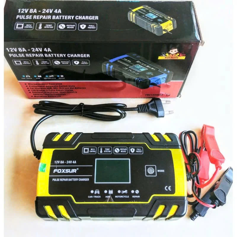 Sạc Ắc Quy Thông Minh Nhật Bản Foxsur – 12V/24V, Khử Sunfat, Bảo Dưỡng Tự Động, Loại Xịn , đèn led