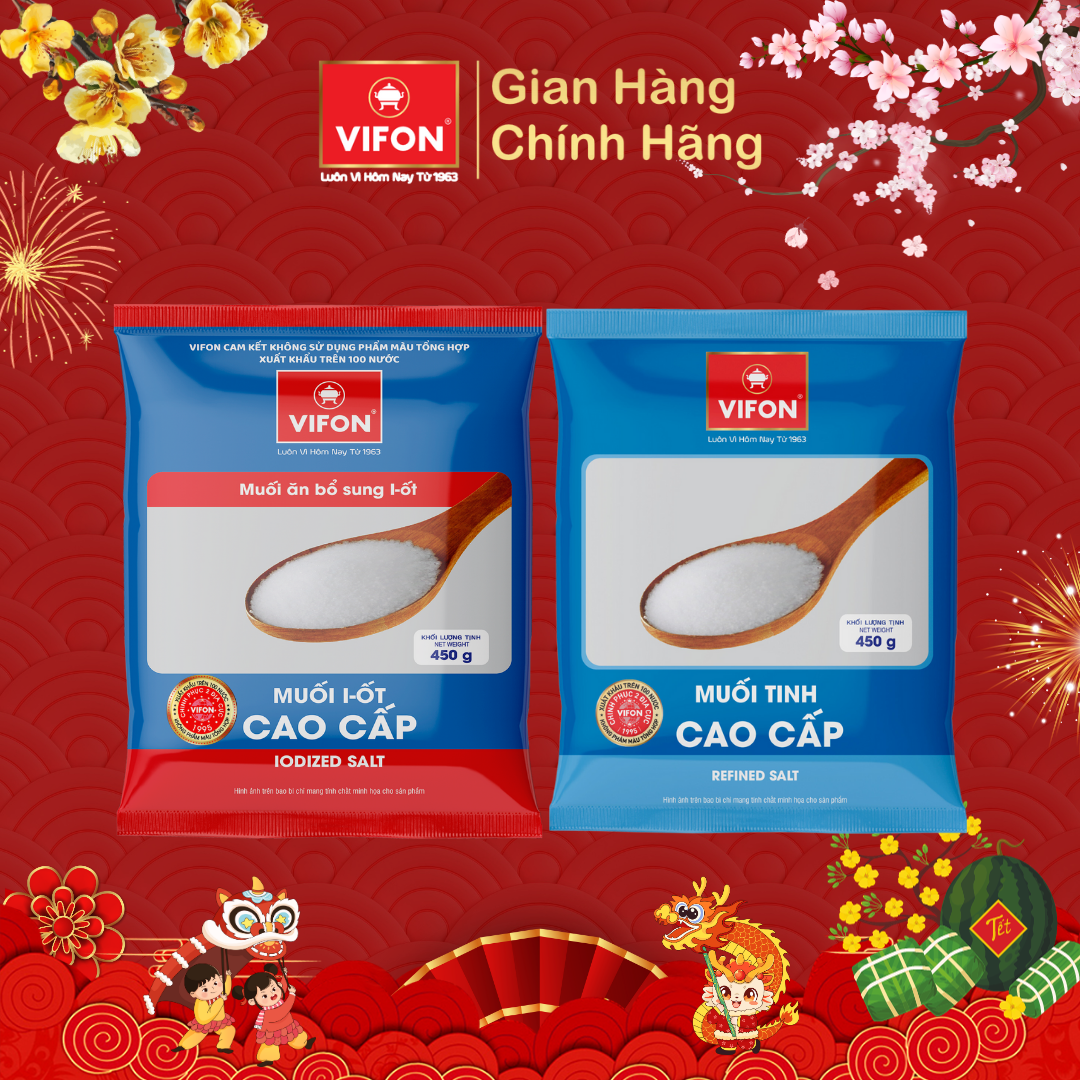 Thùng 24 Gói Muối tinh sấy/ I- Ốt Cao Cấp VIFON 450g/Gói