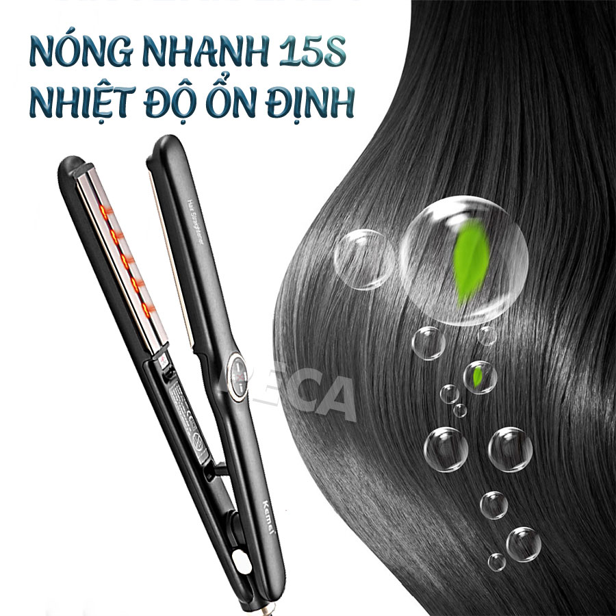 Máy duỗi tóc cao cấp Kemei KM-2513 điều chỉnh 4 mức nhiệt phù hợp sử dụng với mọi tình trạng tóc có thể dùng là tóc, uốn cụp, uốn sóng - Hàng chính hãng