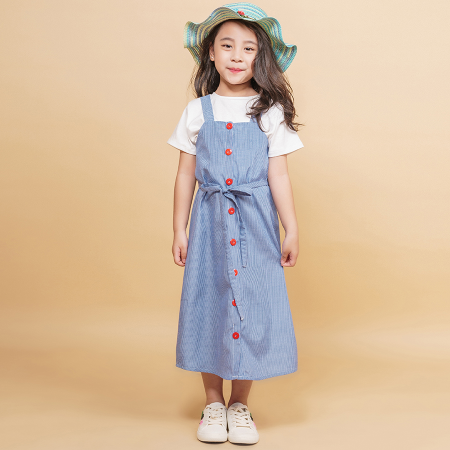 Yếm xanh phối cúc dáng dài Lovekids