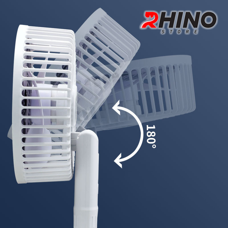 Quạt cầm tay mini siêu mát Rhino F402 tích điện với 3 mức độ gió, kèm đế, lượng pin cao - Hàng chính hãng