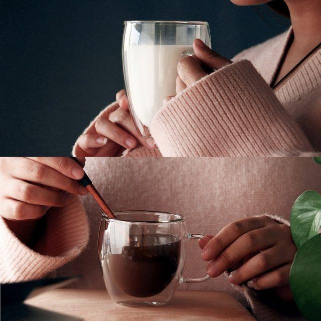 CỐC THỦY TINH 2 LỚP GIỮ NHIỆT UỐNG TRÀ VÀ CAFÉ, CÓ TAY