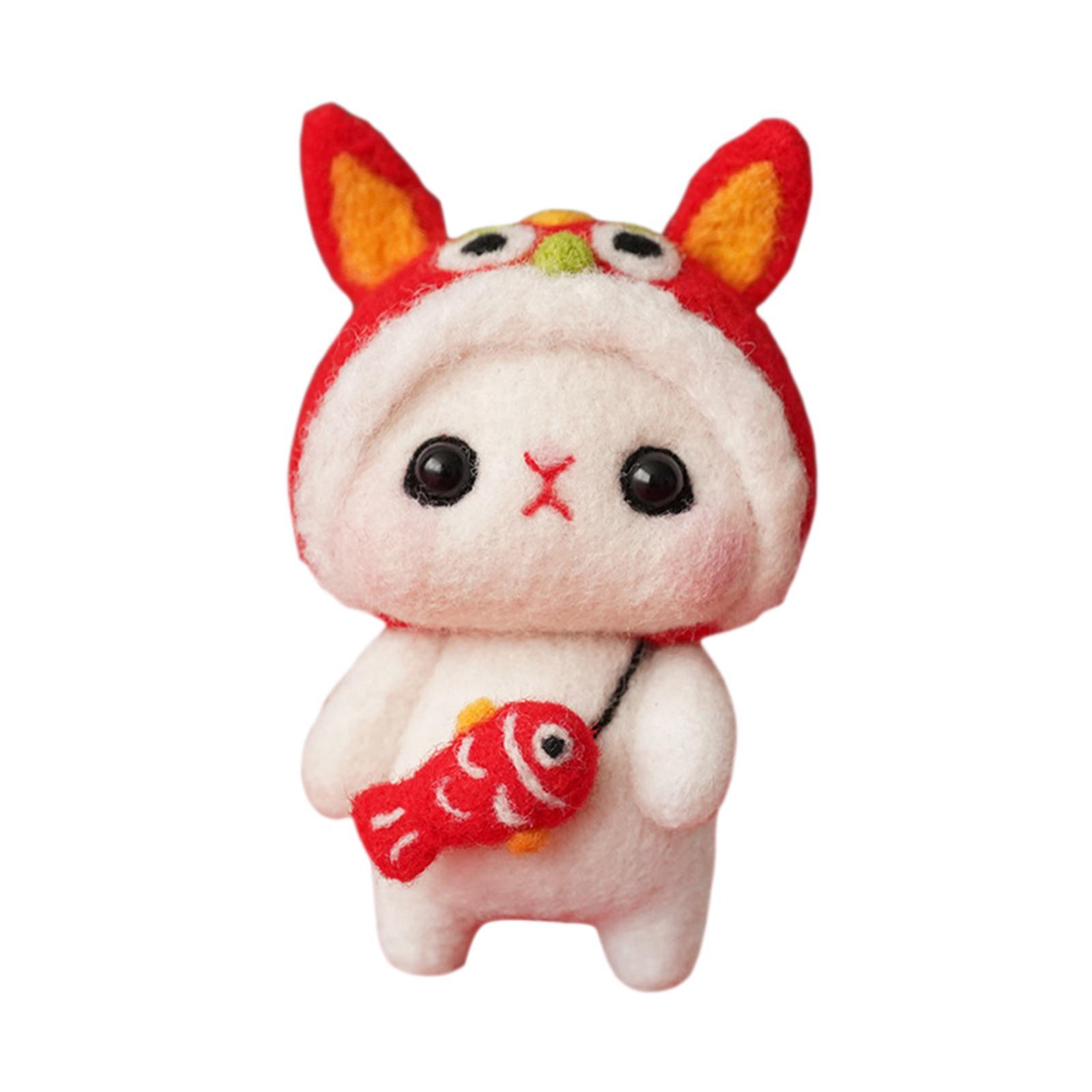 Bunny Felting Kit with Tools Animal Doll Keychain Gift for Holiday
