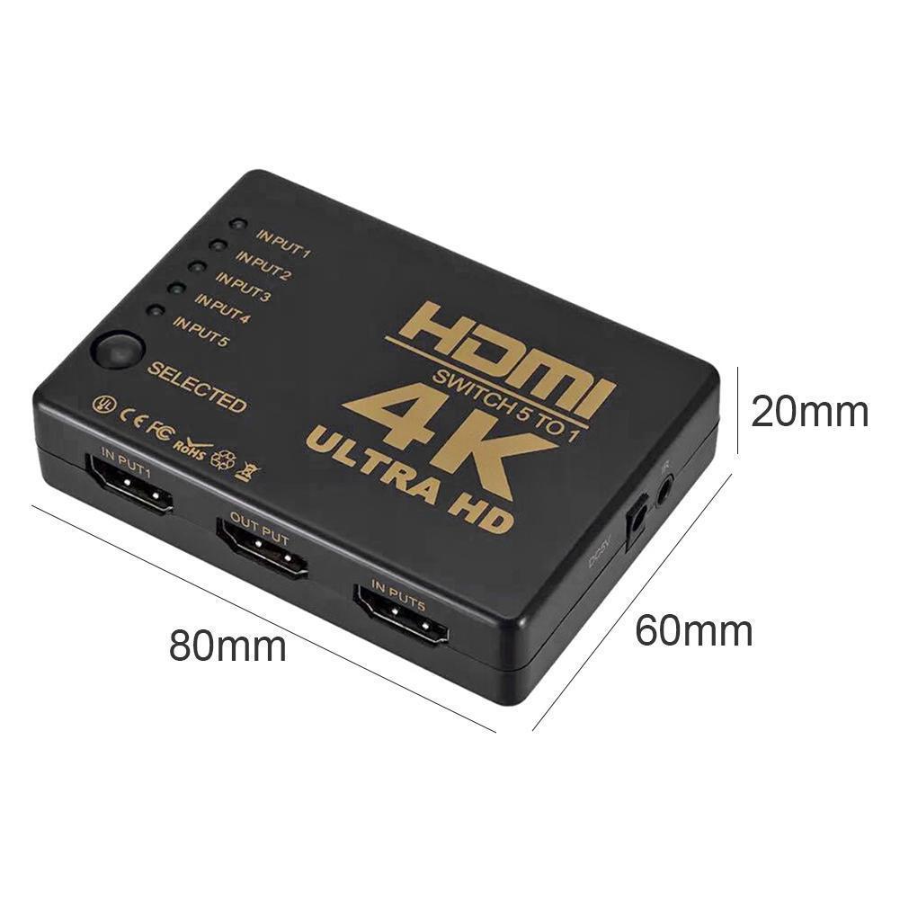 VINETTEAM Bộ chuyển đổi HDMI 4K HD 1080P Bộ chọn cổng 5 cổng với Điều khiển từ xa - Hàng chính hãng