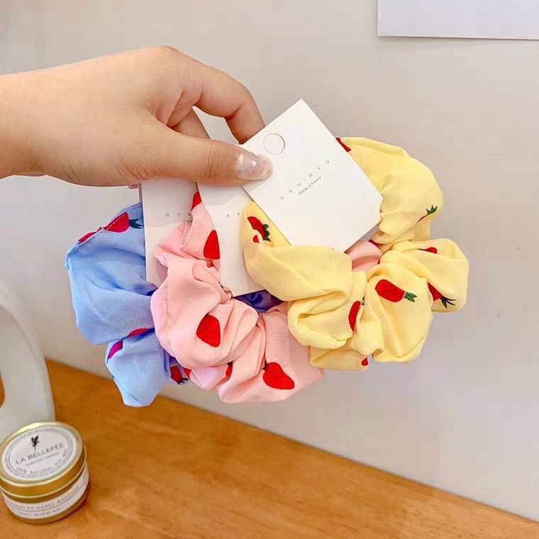 Combo 4 dây thun cột tóc, dây buộc tóc, vòng cột tóc dâu tây