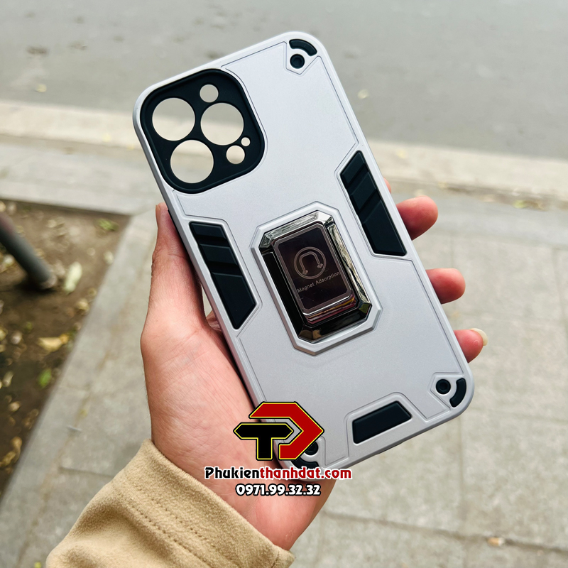 Ốp lưng chống sốc cho iPhone 13 Pro kèm iring mạ crom, chân chống tiện lợi