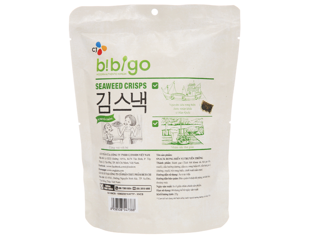 Snack rong biển vị truyền thống CJ Bibigo gói 25g