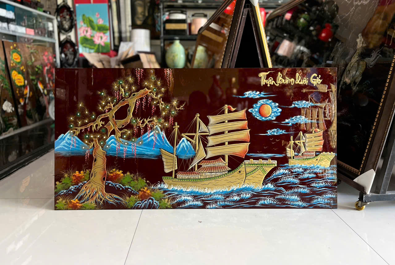 Tranh sơn mài - THUẬN BUỒM XUÔI GIÓ - Đắp nổi cao cấp - Ý nghĩa Phong Thủy